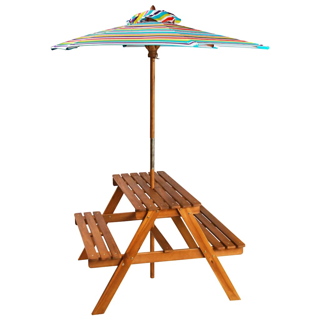 43990 vidaXL Kids Picnic Table with Parasol 79x90x60 cm Solid Acacia Wood 2