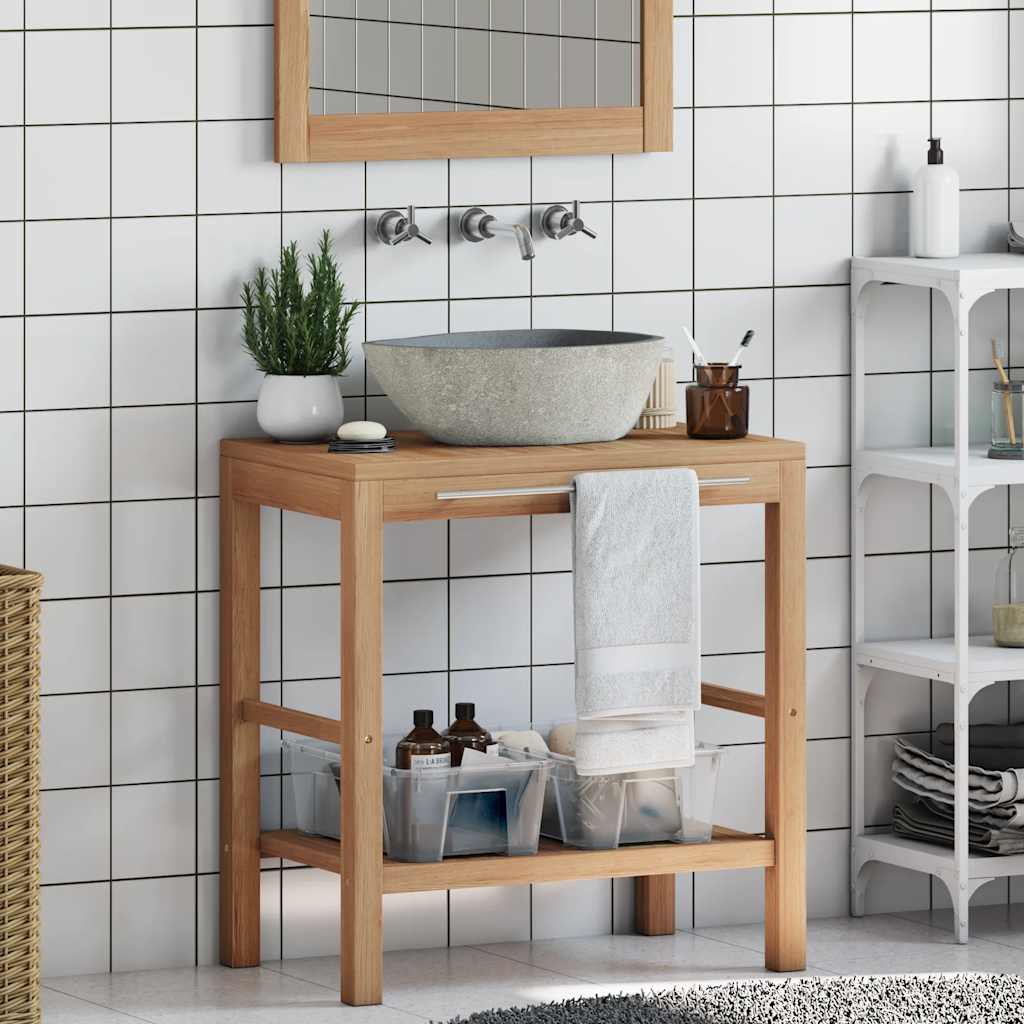 246496 vidaXL Bathroom Vanity Cabinet Solid Teak with Riverstone Sink 3
