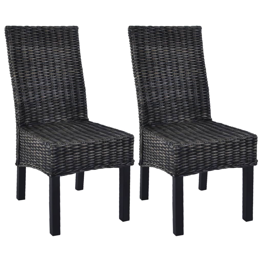 vidaXL Dining Chairs 2 pcs Black Kubu Rattan and Mahogany Wood 1