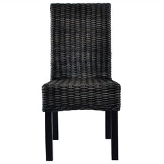 vidaXL Dining Chairs 2 pcs Black Kubu Rattan and Mahogany Wood 3
