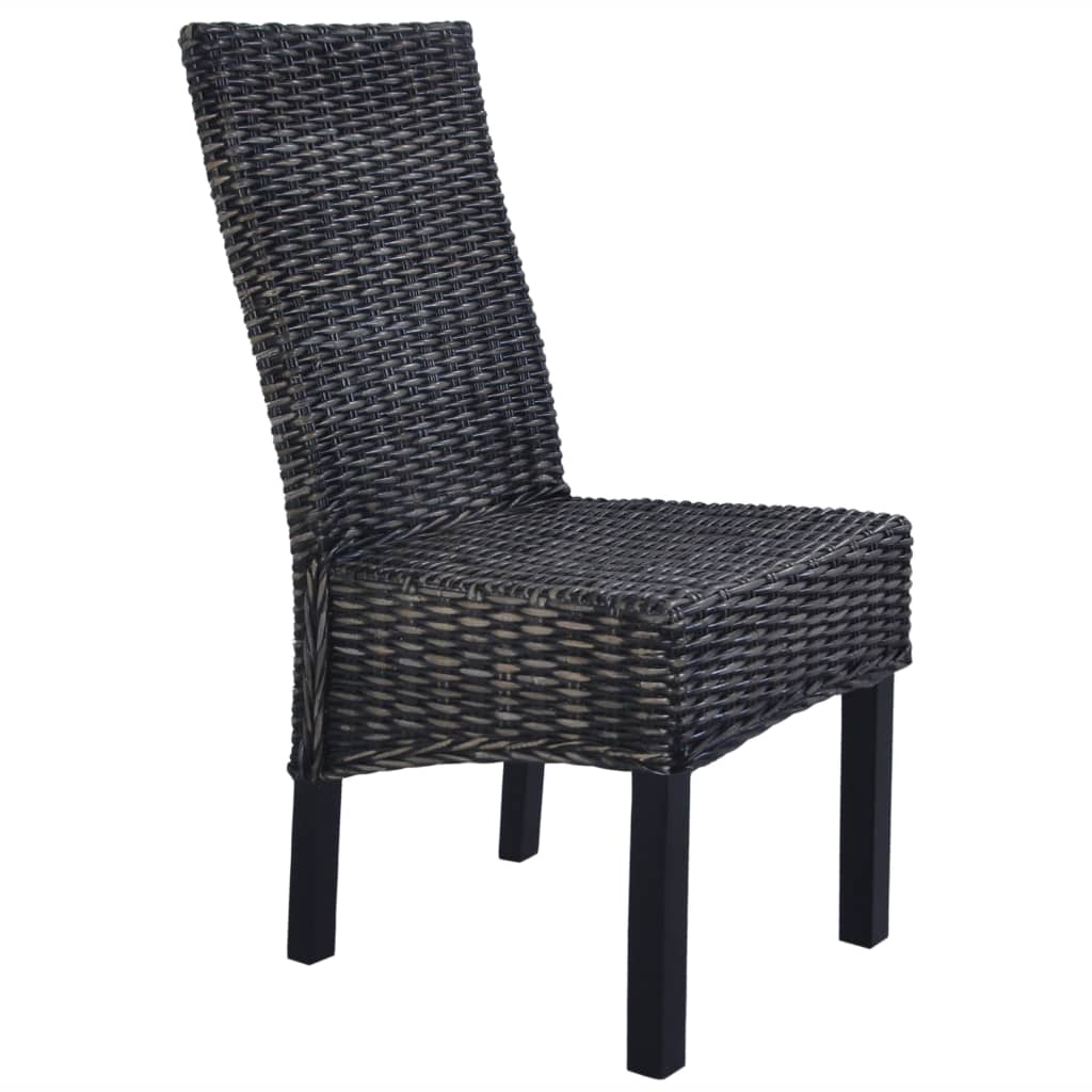 vidaXL Dining Chairs 2 pcs Black Kubu Rattan and Mahogany Wood 4