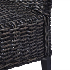 vidaXL Dining Chairs 2 pcs Black Kubu Rattan and Mahogany Wood 6