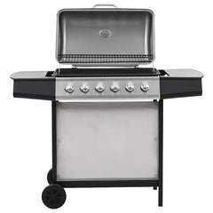 Gas BBQ Grill with 6 Cooking Zones Steel Silver and black