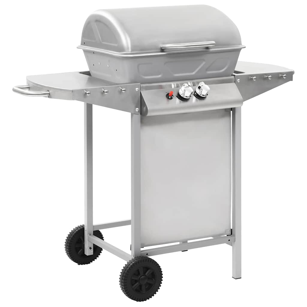vidaXL Gas BBQ Grill with 2 Cooking Zones Silver Stainless Steel 1