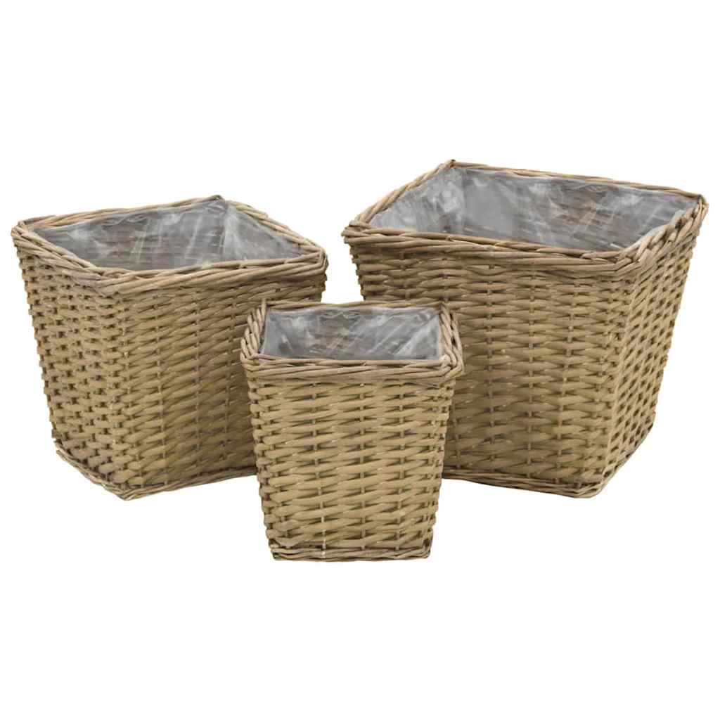 vidaXL Raised Bed | Set of 3 | Brown | Wicker with PE lining | Small | Planters 1