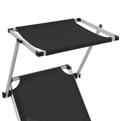 vidaXL Folding Sun Lounger with Roof Aluminium and Textilene Black 6