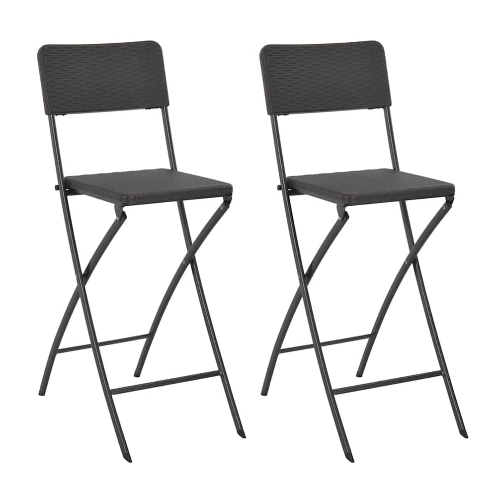 44558 vidaXL Folding Bar Chairs 2 pcs HDPE and Steel Brown Rattan Look 1