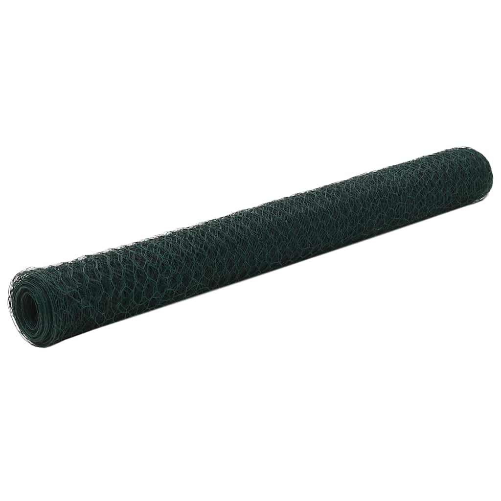 vidaXL Chicken Wire Fence Steel with PVC Coating 25x1.2 m Green 1