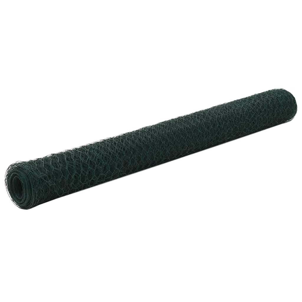 vidaXL Chicken Wire Fence Steel with PVC Coating 25x1.2 m Green 1