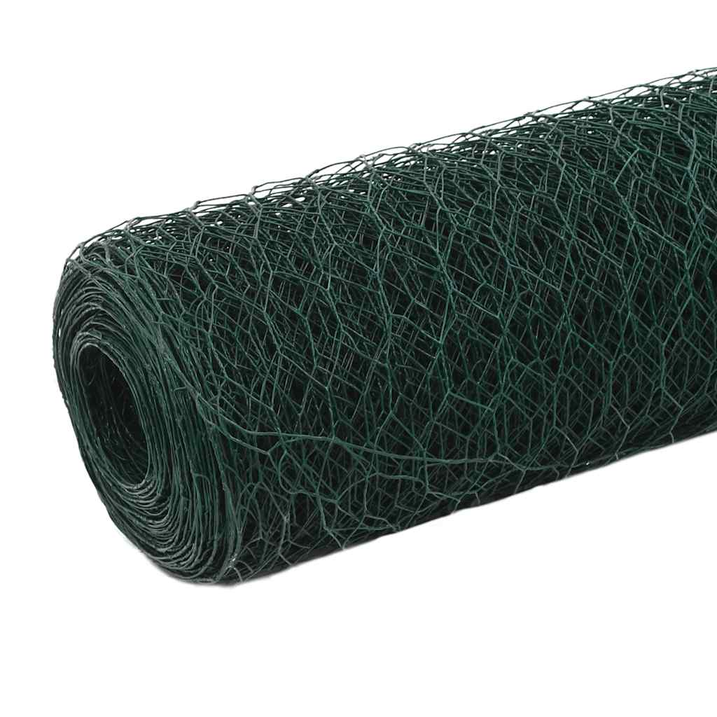 vidaXL Chicken Wire Fence Steel with PVC Coating 25x1.2 m Green 2