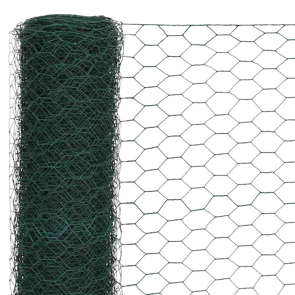 vidaXL Chicken Wire Fence Steel with PVC Coating 25x1.2 m Green 3