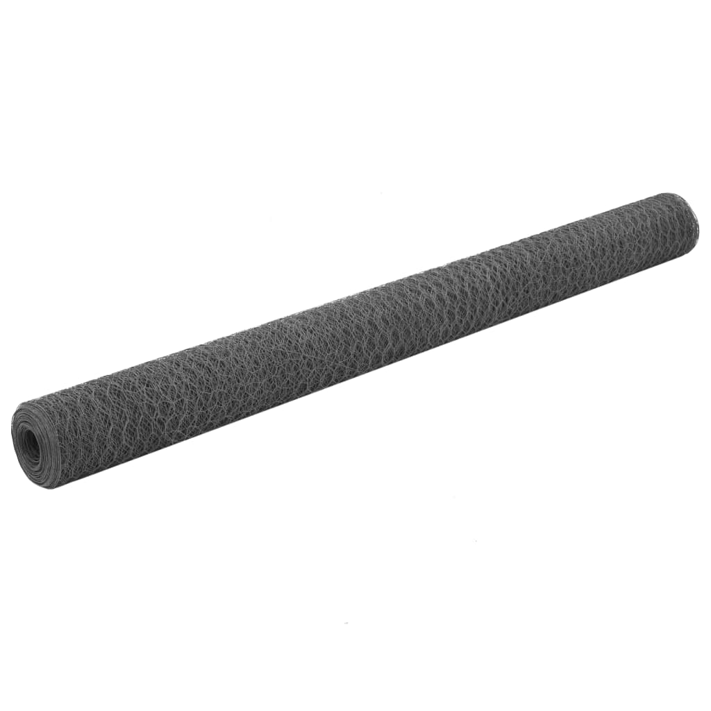 Chicken Wire Fence Steel with PVC Coating 25x1,2 m Grey 1.5 m