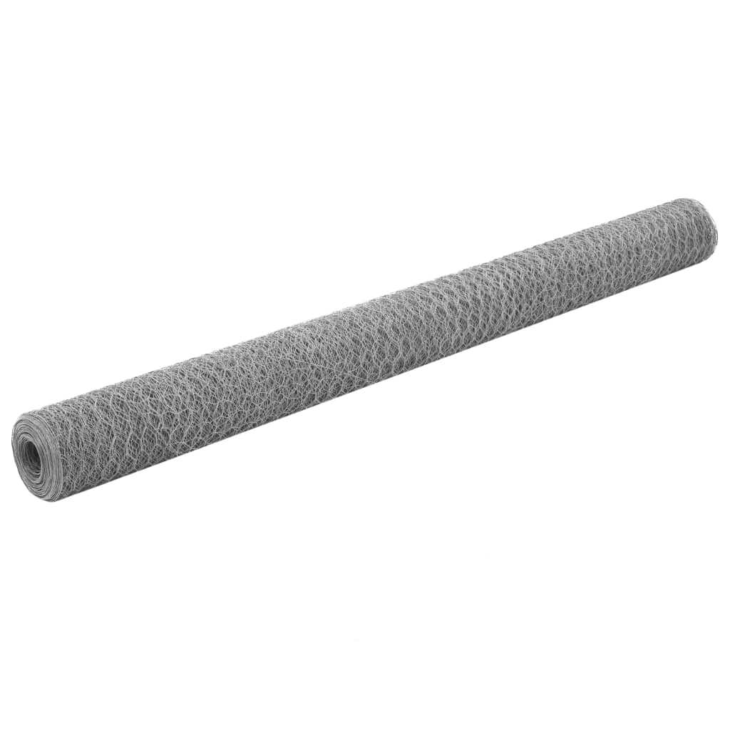vidaXL Chicken Wire Fence Galvanised Steel 25x1.5 m Silver 1