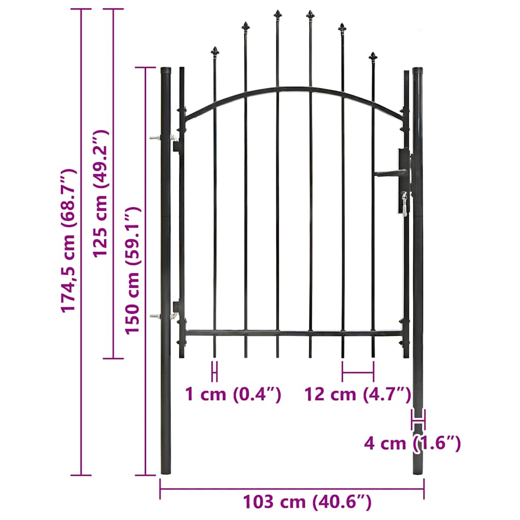 Garden Gate WOERDEN Lockable Steel Black 1.75 m