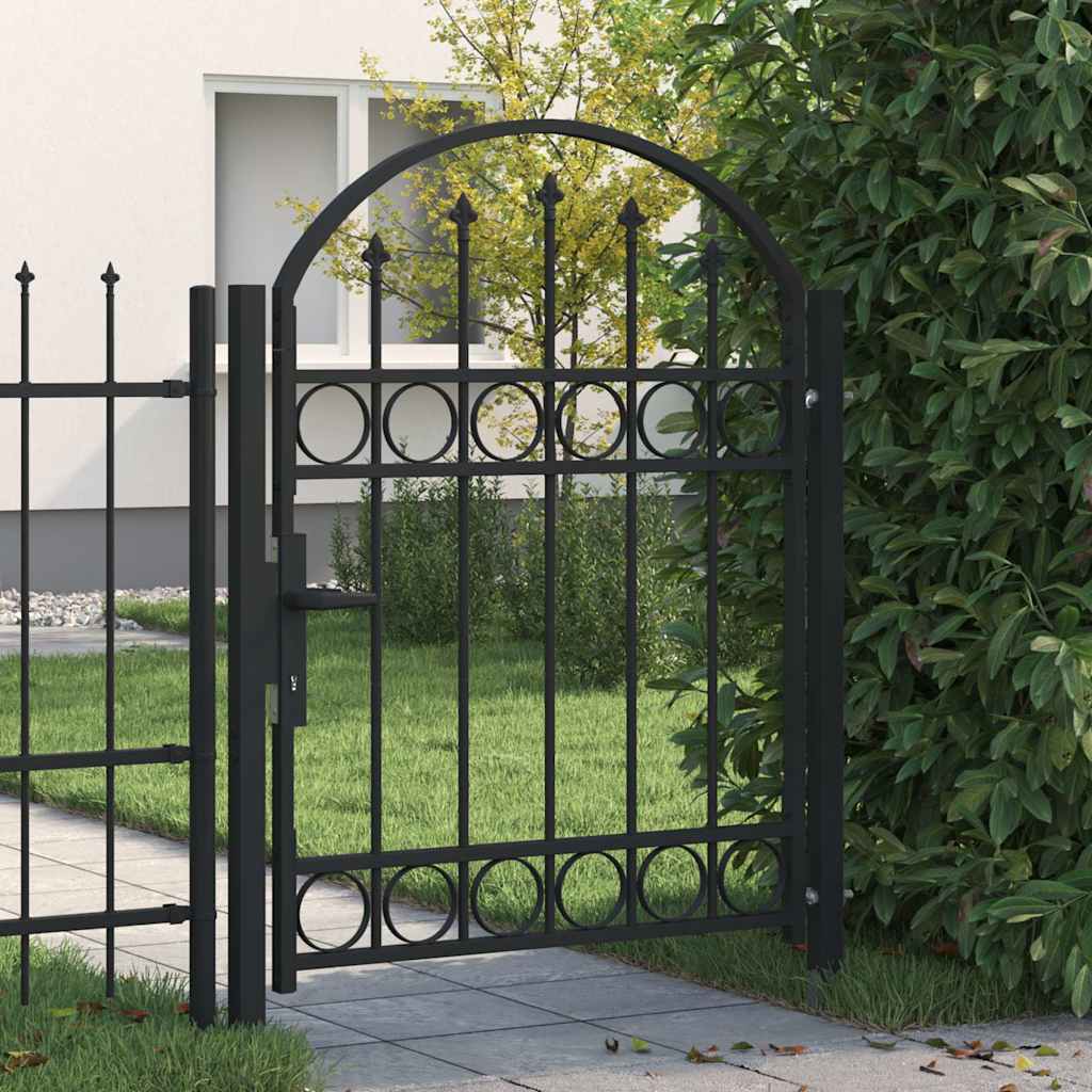 Fence Gate ASSEN with Arched Top Steel Black 102 cm 125 cm