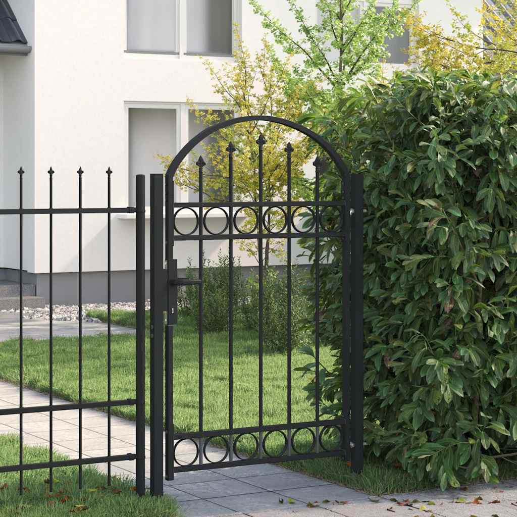 Fence Gate ASSEN with Arched Top Steel Black 100 cm 150 cm