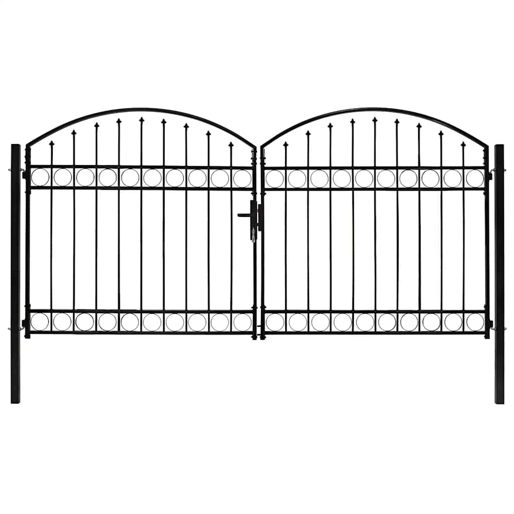 Fence Gate "ASSEN" Double Door with Arched Top Steel Black 300 cm 125 cm