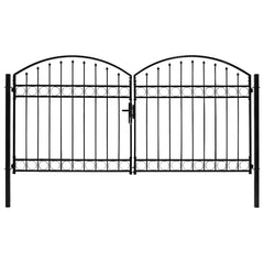 Fence Gate "ASSEN" Double Door with Arched Top Steel Black 300 cm 125 cm