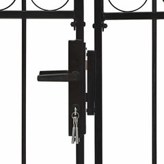 Fence Gate "ASSEN" Double Door with Arched Top Steel Black 300 cm 125 cm