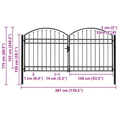 Fence Gate "ASSEN" Double Door with Arched Top Steel Black 300 cm 125 cm