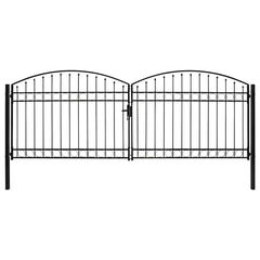 Fence Gate "ASSEN" Double Door with Arched Top Steel Black 400 cm 150 cm