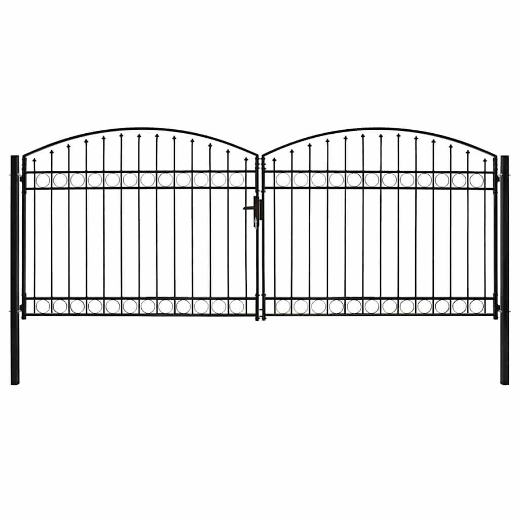 Fence Gate "ASSEN" Double Door with Arched Top Steel Black 400 cm 175 cm