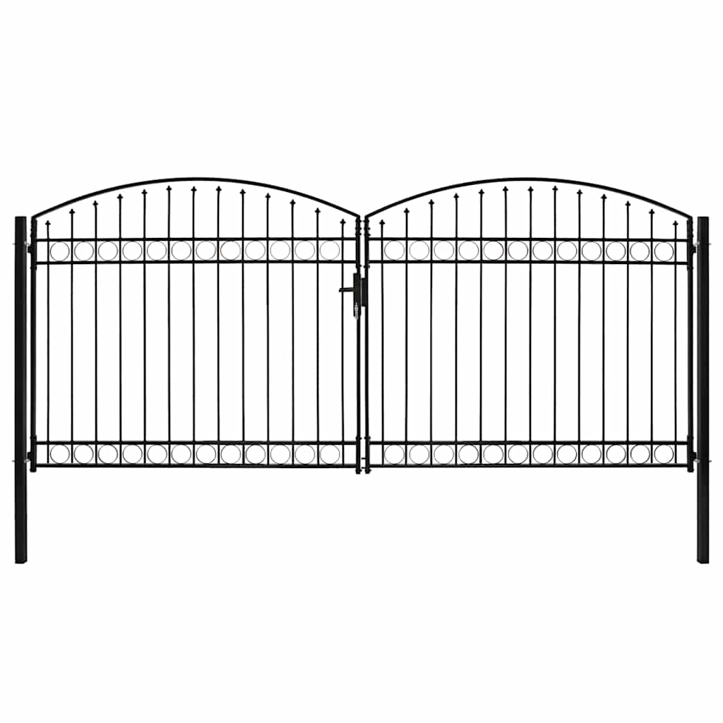 Fence Gate "ASSEN" Double Door with Arched Top Steel Black 400 cm 200 cm