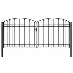 Fence Gate "ASSEN" Double Door with Arched Top Steel Black 400 cm 200 cm