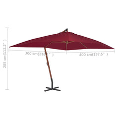 vidaXL Cantilever Garden Parasol with Wooden Pole 400x300 cm Bordeaux Red 5