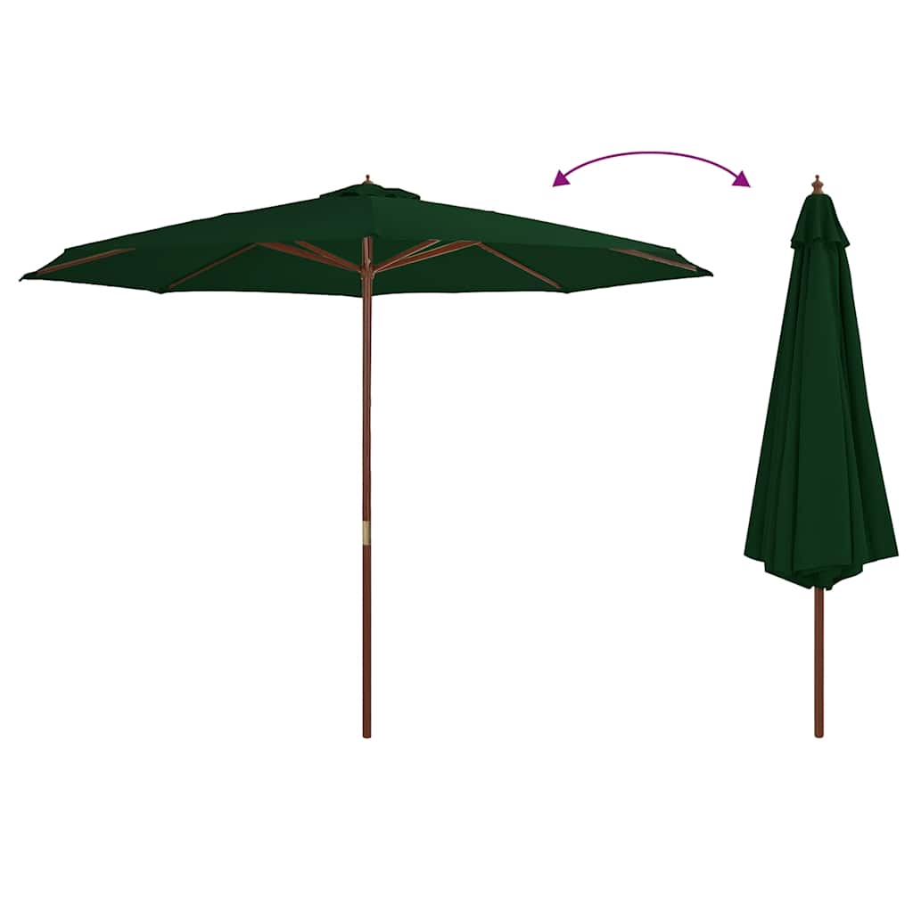 vidaXL Garden Parasol with Wooden Pole 350 cm Green 3