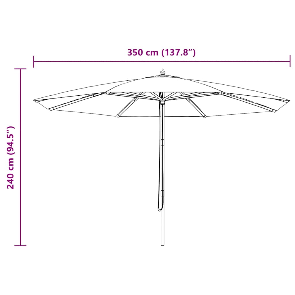 vidaXL Garden Parasol with Wooden Pole 350 cm Anthracite 5