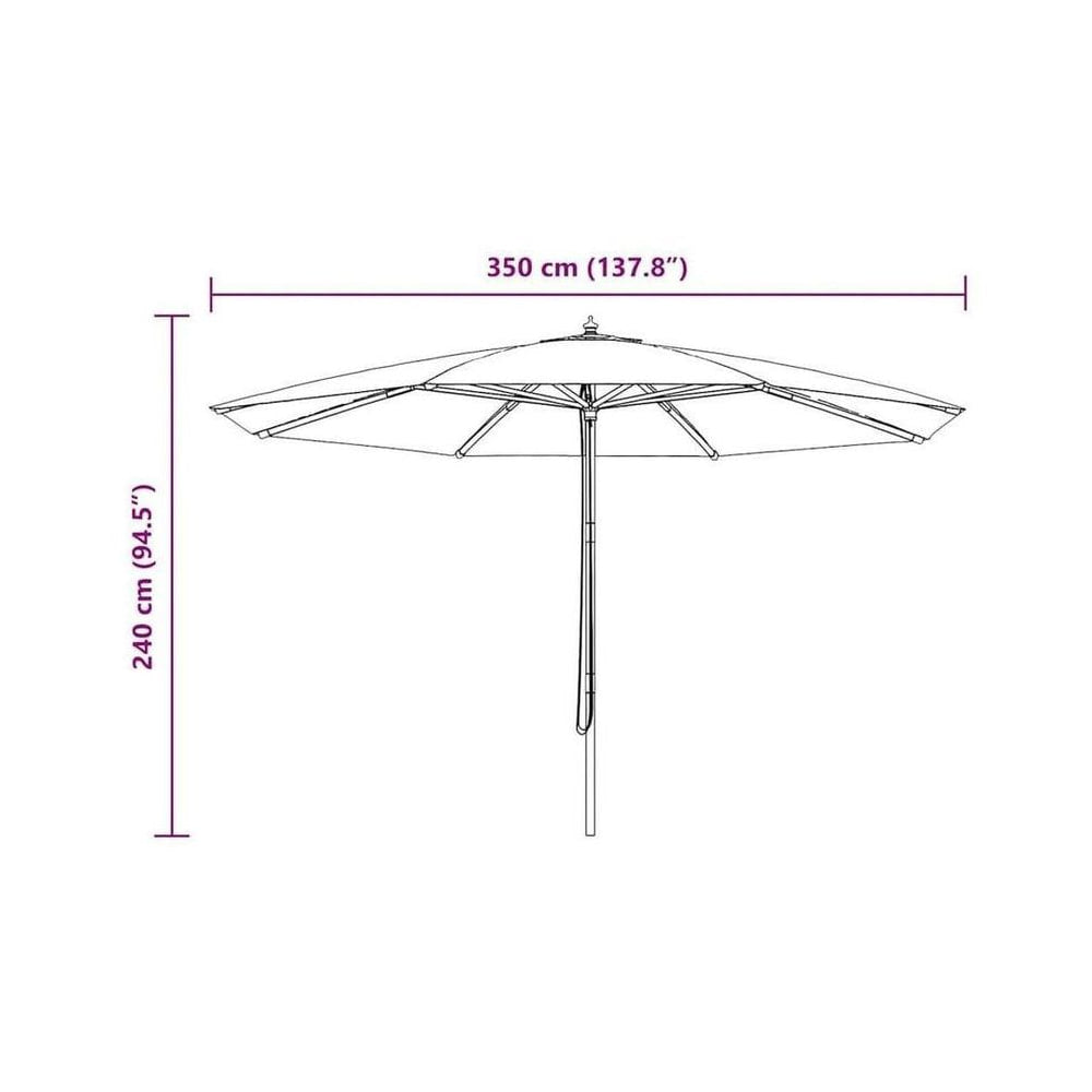 vidaXL Garden Parasol with Wooden Pole 350 cm Anthracite 5