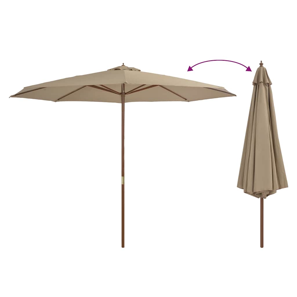 vidaXL Garden Parasol with Wooden Pole 350 cm Taupe 3