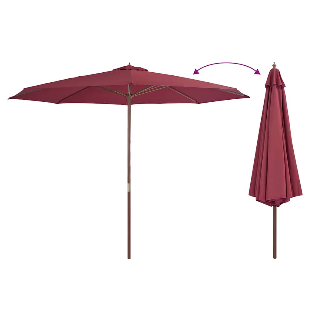 vidaXL Garden Parasol with Wooden Pole 350 cm Burgundy 3