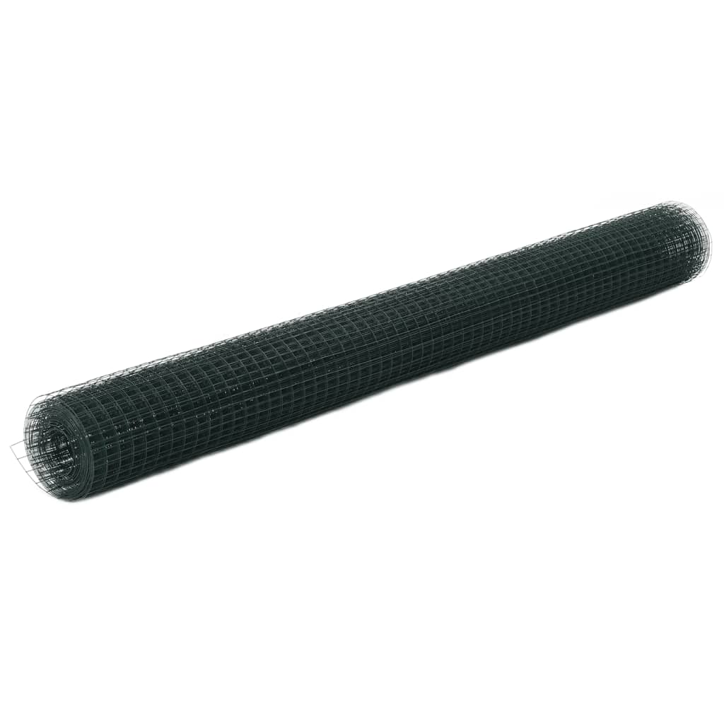 vidaXL Chicken Wire Fence Steel with PVC Coating 10x1.5 m Green 1
