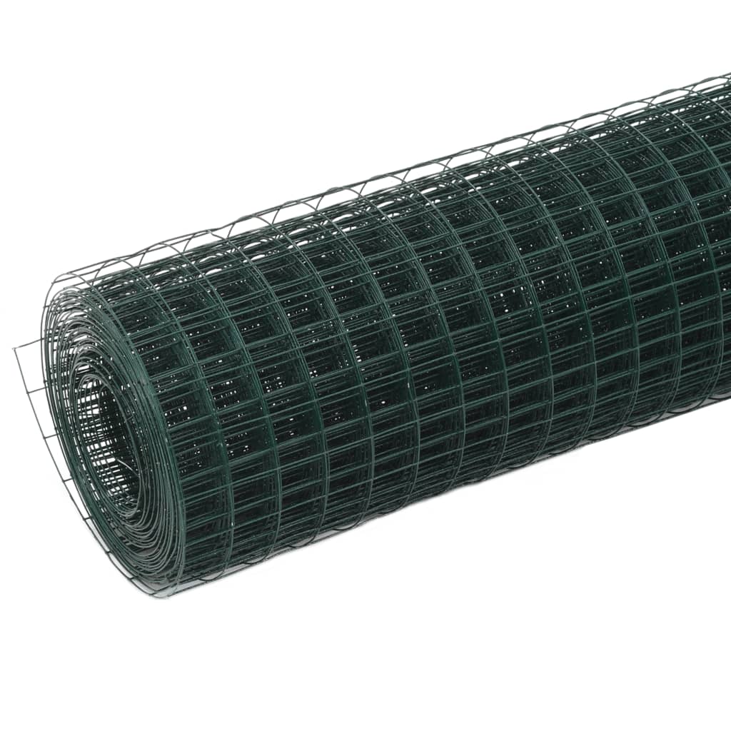 vidaXL Chicken Wire Fence Steel with PVC Coating 10x1.5 m Green 2