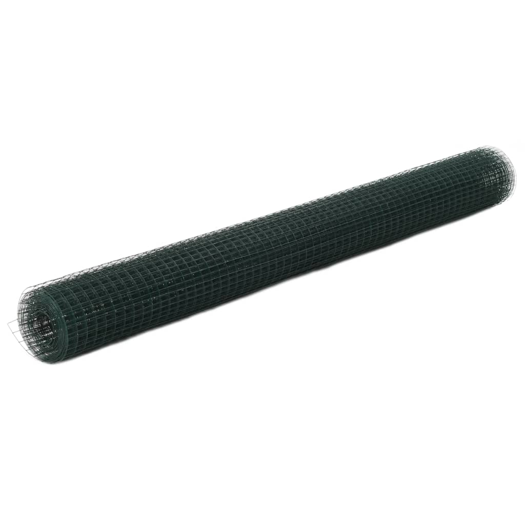 vidaXL Chicken Wire Fence Steel with PVC Coating 10x1.5 m Green 1