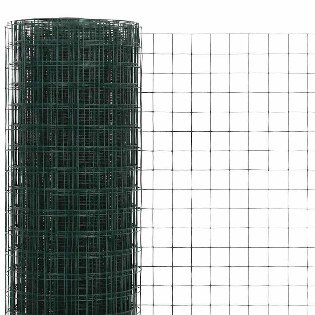vidaXL Chicken Wire Fence Steel with PVC Coating 10x1.5 m Green 3