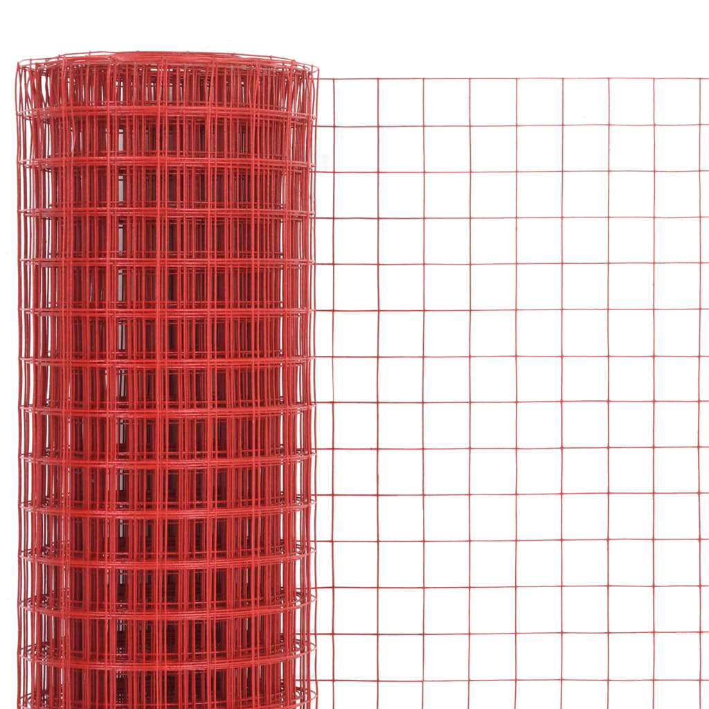 vidaXL Chicken Wire Fence Steel with PVC Coating 25x1 m Red 3