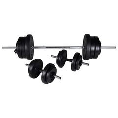 Wall-mounted Power Tower with Barbell and Dumbbell 60.5 kg