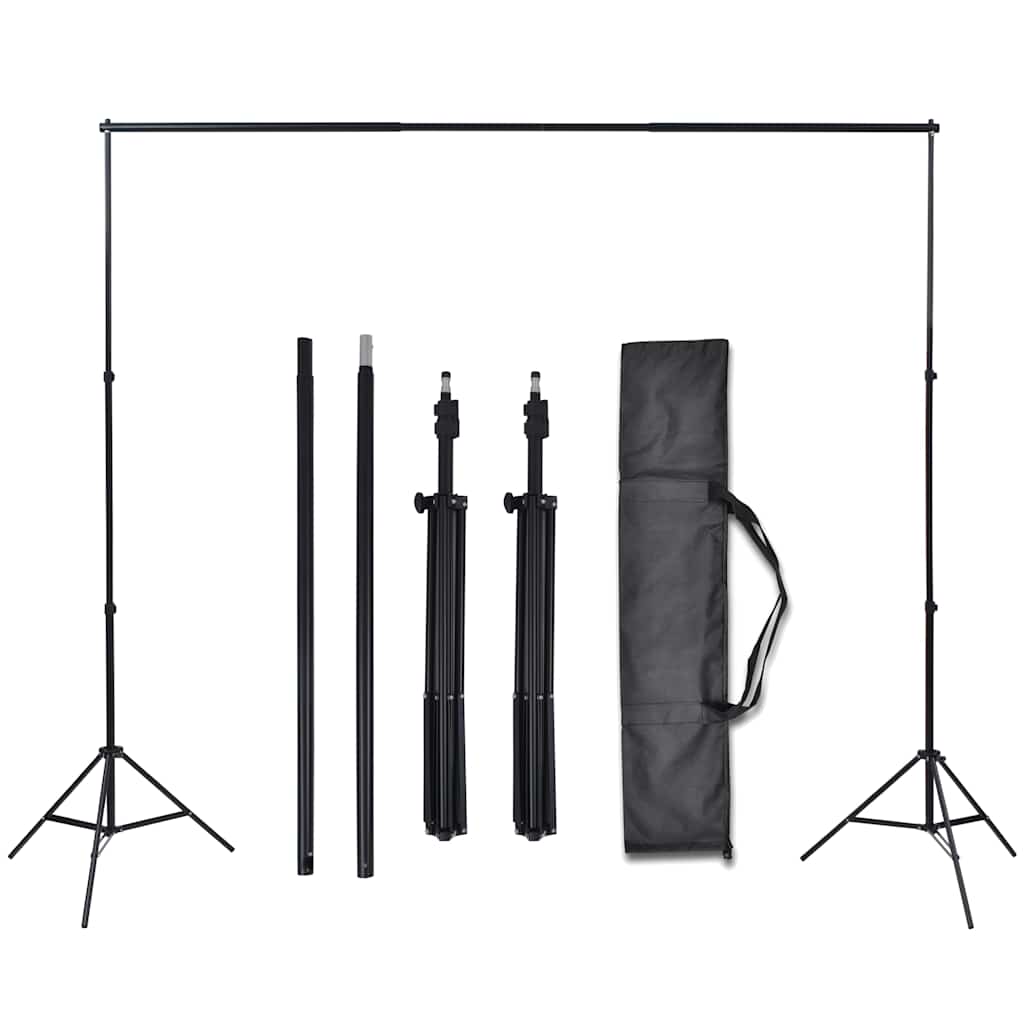 Photo Studio Kit with 3 Cotton Backdrops Adjustable Frame 3 x 5 m