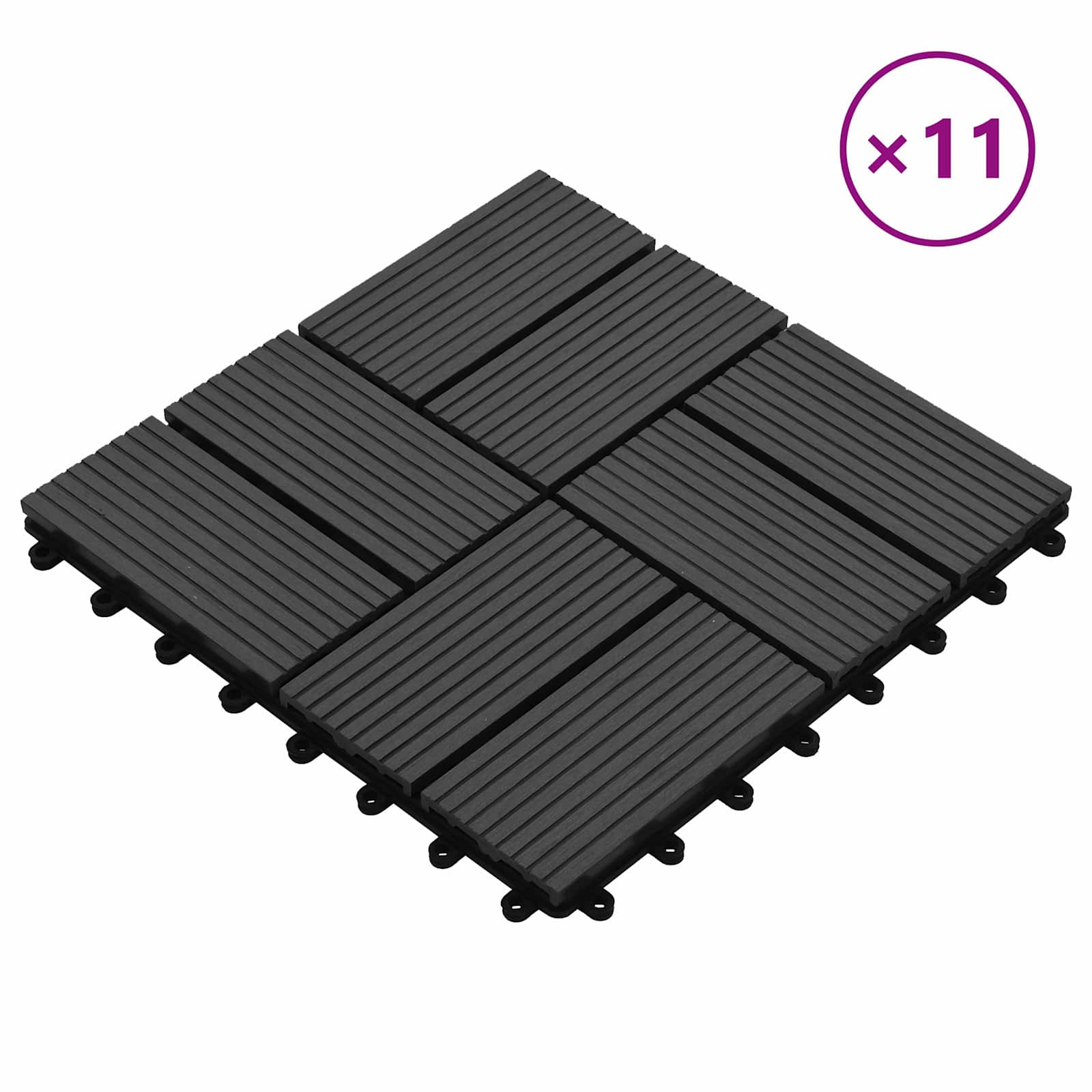 vidaXL Decking Tile 11 pcs Black 30 x 30 cm WPC 2