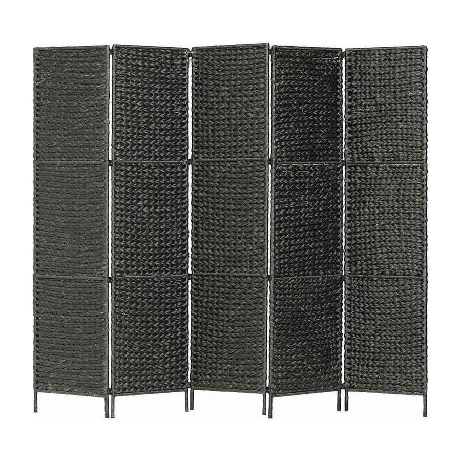 5-Panel Room Divider Black Water Hyacinth