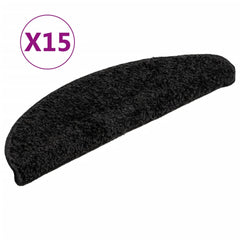 vidaXL Stair Mats 15 pcs 56x17x3 cm Black Half Round 2