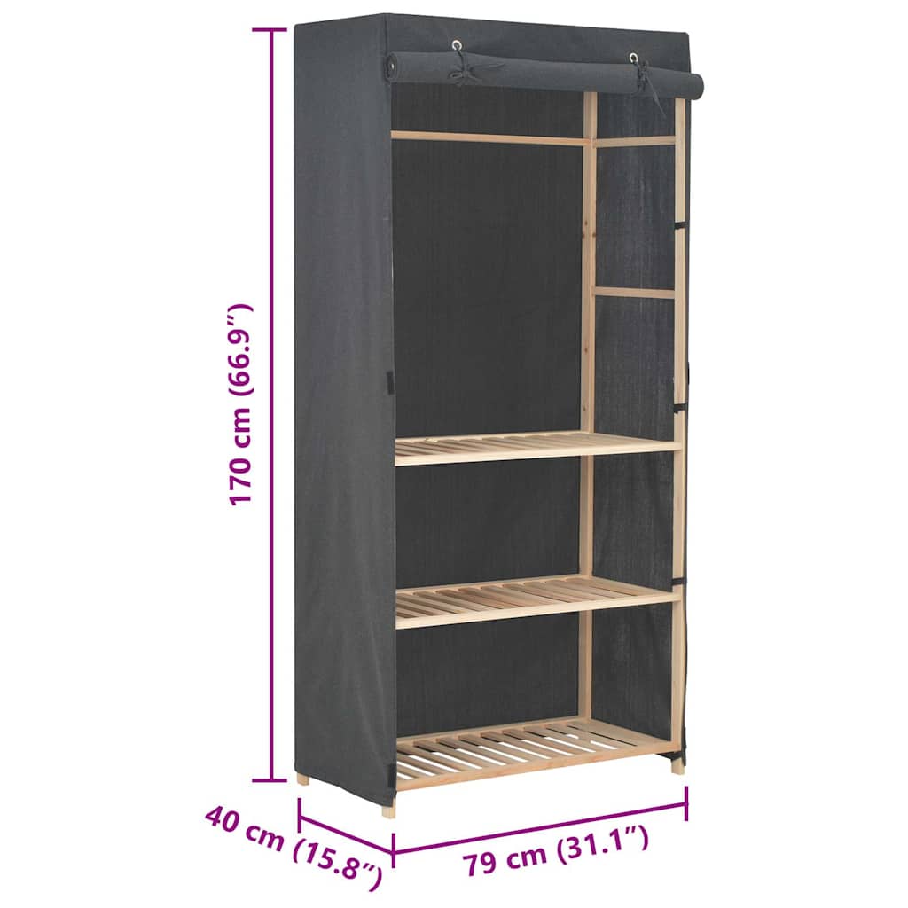 3-Tier Wardrobe 79x40x170 cm Fabric Grey