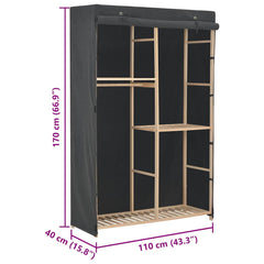 3-Tier Wardrobe 110x40x170 cm Fabric Grey