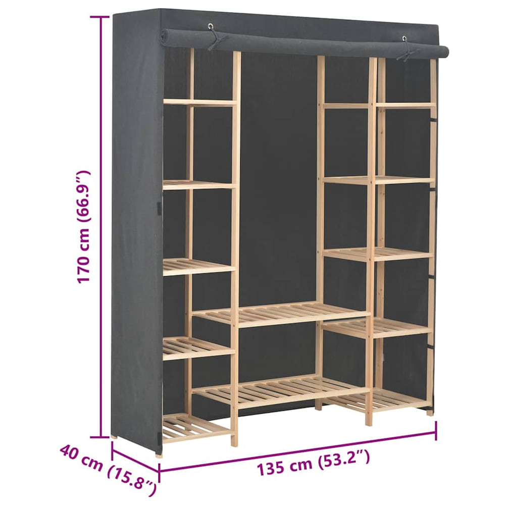 Wardrobe 135x40x170 cm Fabric Grey