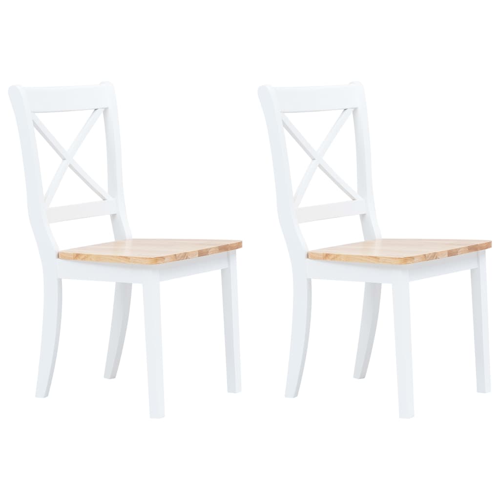 vidaXL Dining Chairs 2 pcs White and Light Wood Solid Rubber Wood 1