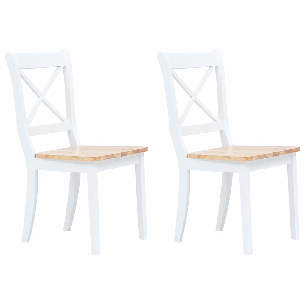 Dining Chairs Solid Rubber Wood White and natural 2