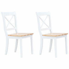 Dining Chairs Solid Rubber Wood White and natural 2